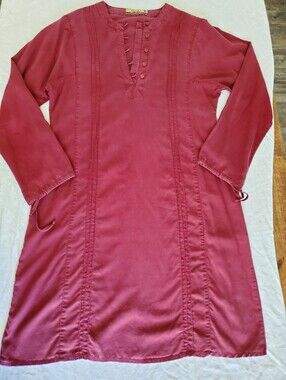 SHUKR Modest Long Tunic Dress Burgundy Wine Pintuck Drawstring L Made in Jordan
